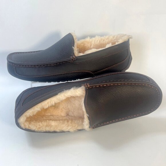 Ugg Ascot Dark Spice Slippers Men Leather Shearling Winter Shoes Size US11 - Picture 1 of 9